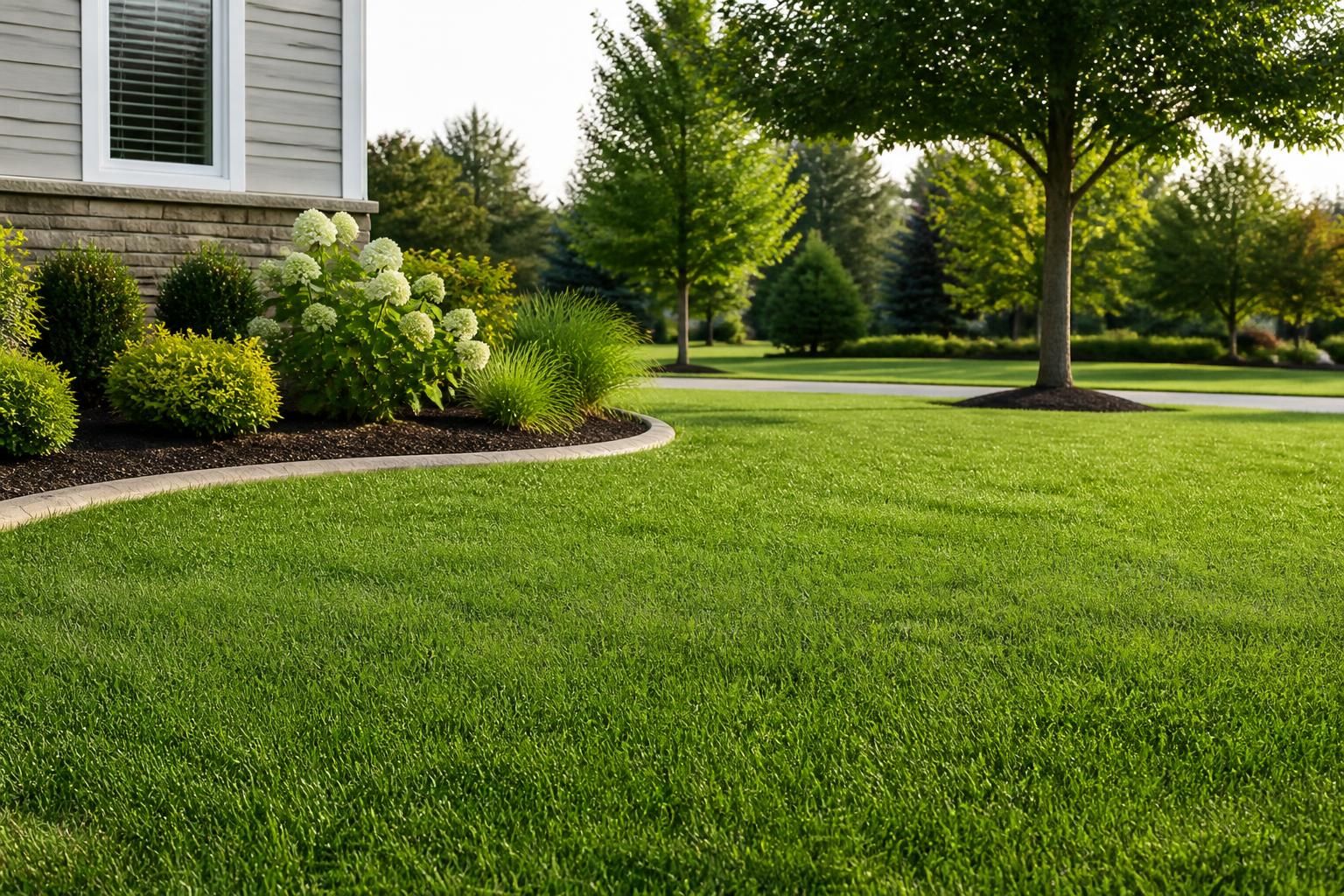 Well-maintained lawn with clean edges and even green grass.