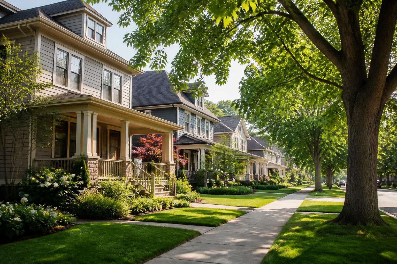 Attractive homes and leafy streets in a polished neighborhood setting.